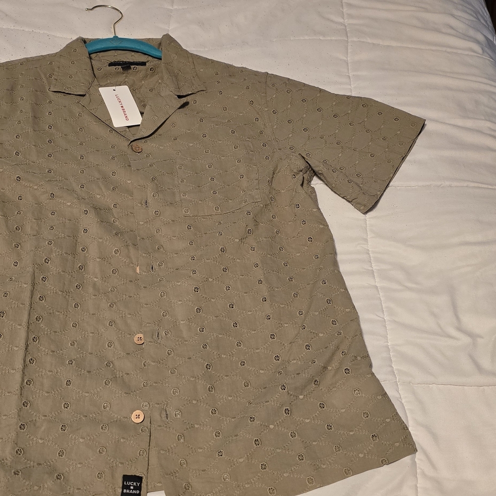 Lucky Brand Men's Khaki Patterned Button Down Shirt